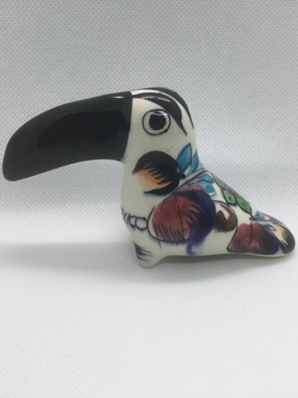 Vintage Tonala Mexico Hand Painted Toucan Pottery Figure signed RS